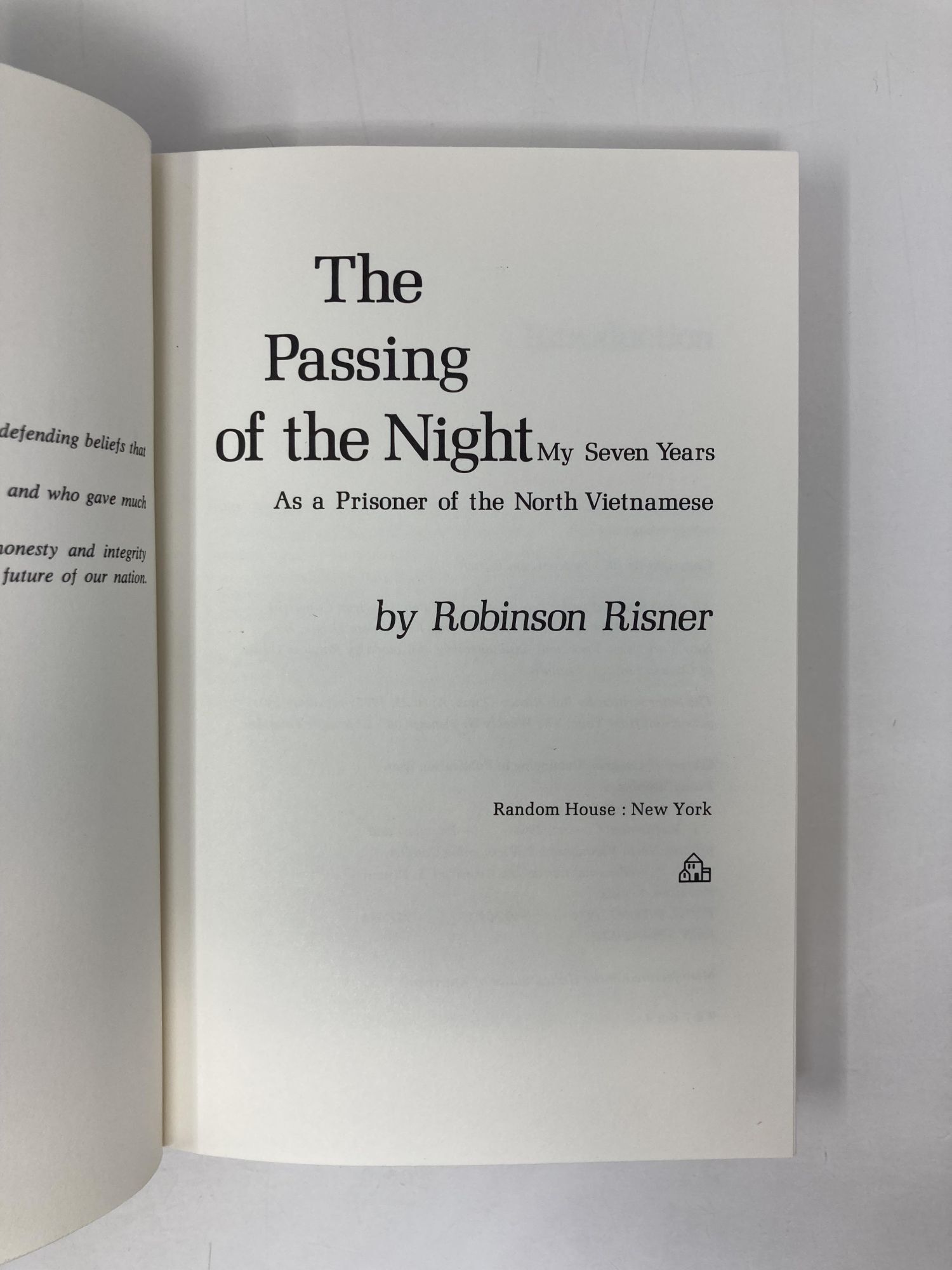 Robbie Risner Book The Passing of the Night: My Seven Years as a Prisoner of the North ...