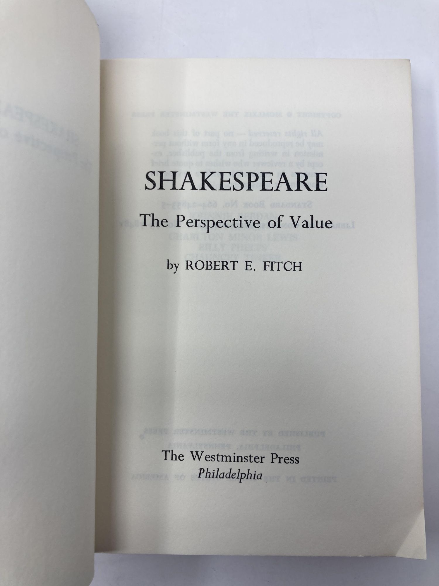Shakespeare: The Perspective of Value | Robert Elliot Fitch | First Edition