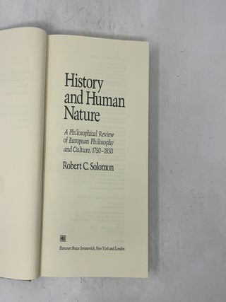 History and Human Nature: A Philosophical Review of European Philosophy and Culture, 1750-1850