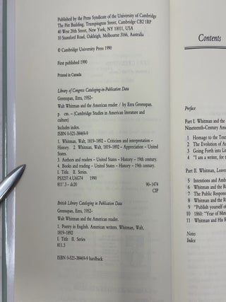 Walt Whitman and the American Reader (Cambridge Studies in American Literature and Culture, Series Number 46)