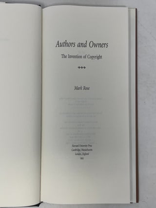 Authors and Owners: The Invention of Copyright