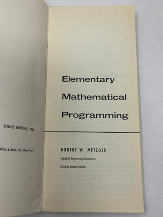 Elementary Mathematical Programming