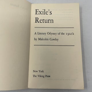 Exile's Return: A Literary Saga of the Nineteen-Twenties