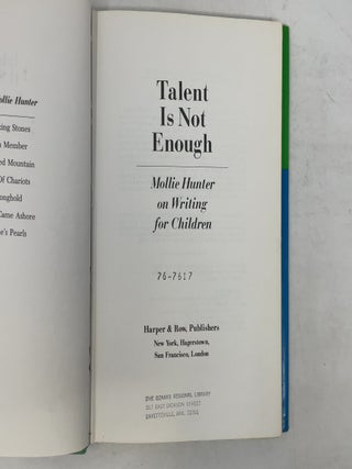 Talent is Not Enough: Mollie Hunter on Writing for Children