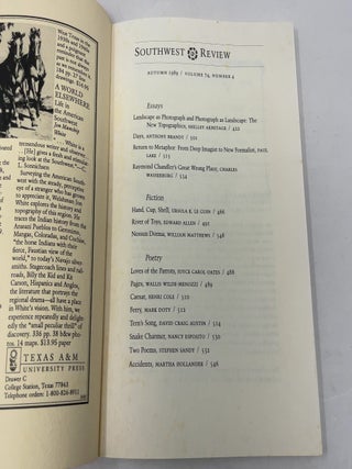 Southwest Review: Autumn 1989 / Volume 74, Number 4