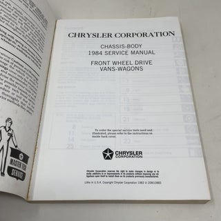 Chrysler Corporation: Chassis-Body, 1984 Service Manual, Front Wheel Drive, Vans-Wagons