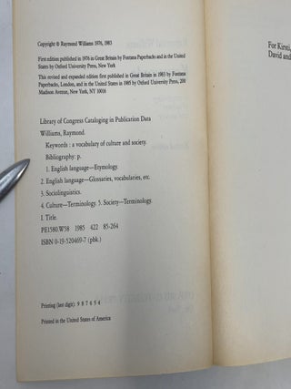Keywords: A Vocabulary of Culture and Society