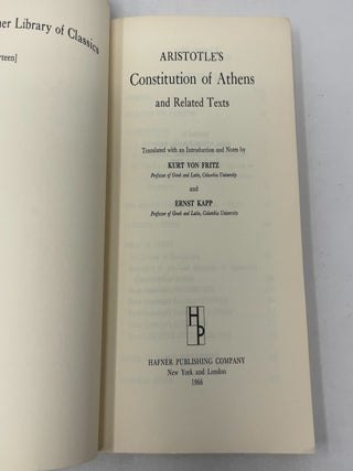 Aristotle's Constitution of Athens & Related Texts (Hafner Library of Classics)