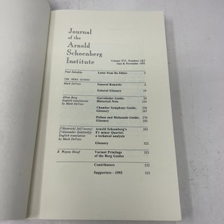 Journal of the Arnold Schoenberg Institute, Berg Guides, Vol. XVI, Numbers 1 & 2