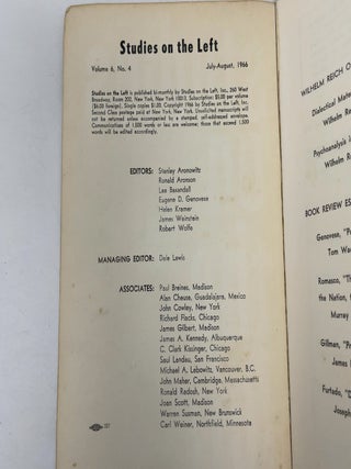 Studies on the Left: Vol. 6, No. 4 1966 (Wilhelm Reich on Marx and Freud)