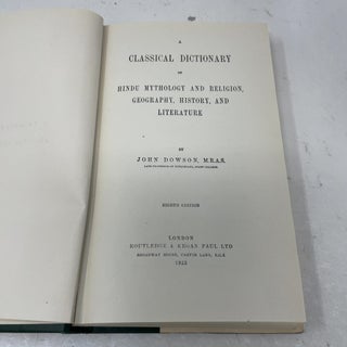 A Classical Dictionary of Hindu Mythology and Religion, Geography, History and Literature