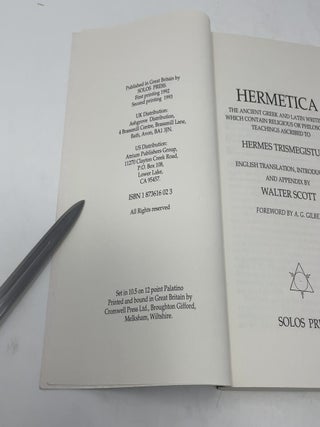 Hermetica: The Ancient Greek and Latin Writings Which Contain Religious or Philosophic Teachings Ascribed to Hermes Trismegistus