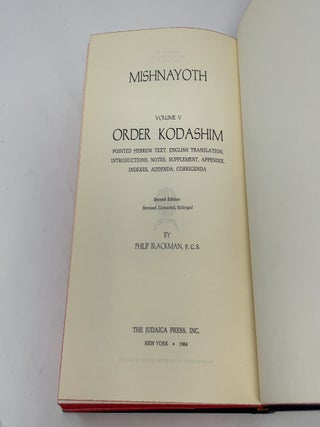 Mishnayoth: Volume V, Order Kodashim