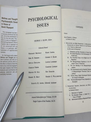 Psychological Issues Volume V/Number 2-3 Monograph 18/19: Motives and Thought: Psychoanalytic Essays in Honor of David Rapaport
