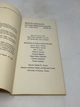 Renato Rosaldo Lecture Series Monograph Vol. 1, Series 1983-84