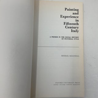 Painting and Experience in 15th Century Italy: a Primer in the Social History of Pictorial Style