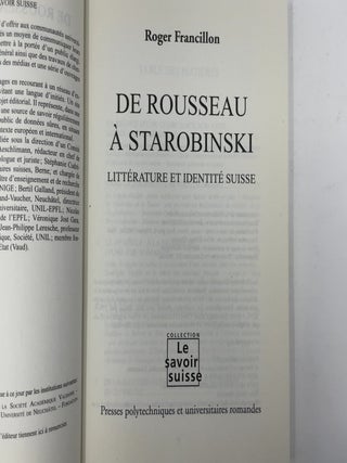 De Rousseau à Starobinski: Littérature et identité suisse