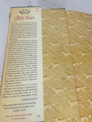 Fifty Years: Being a Retrospective Collection of Novels, Novellas, Tales, Drama, Poetry, and Reportage and Essays, All Drawn from Volumes Issued During the Last Half-Century by Alfred & Blanche Knopf