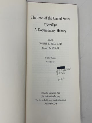 The Jews of the United States, 1790-1840: A Documentary History