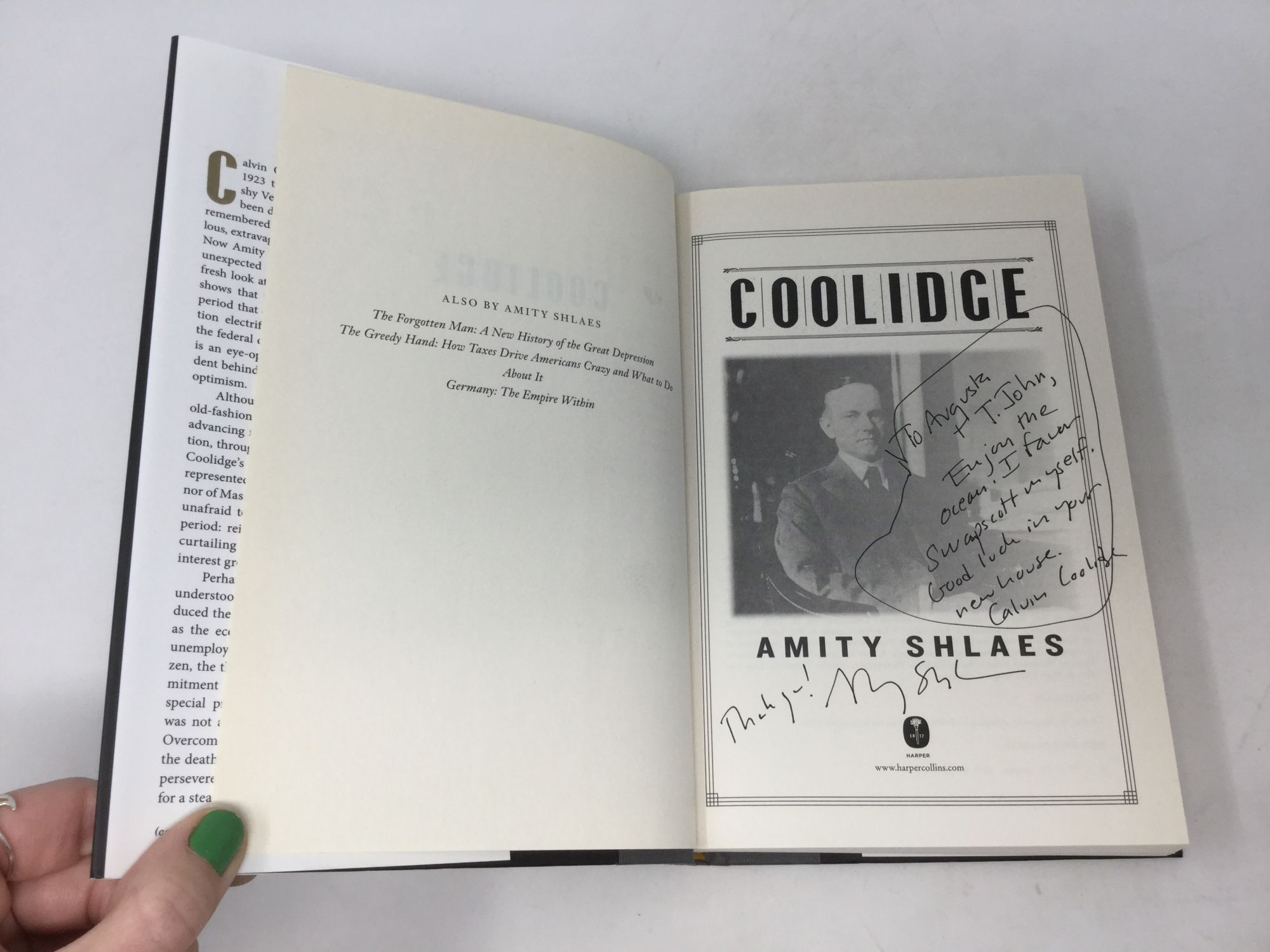 Coolidge Signed Amity Shlaes First Edition